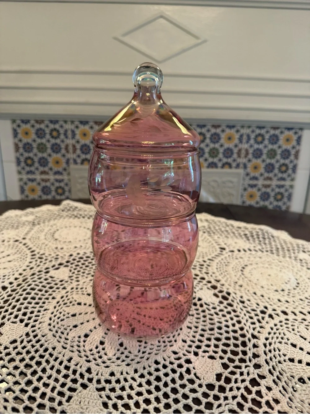 Princess House Heritage Glass 3-Tier Stacked Candy & Snack Jar Apothecary Jar